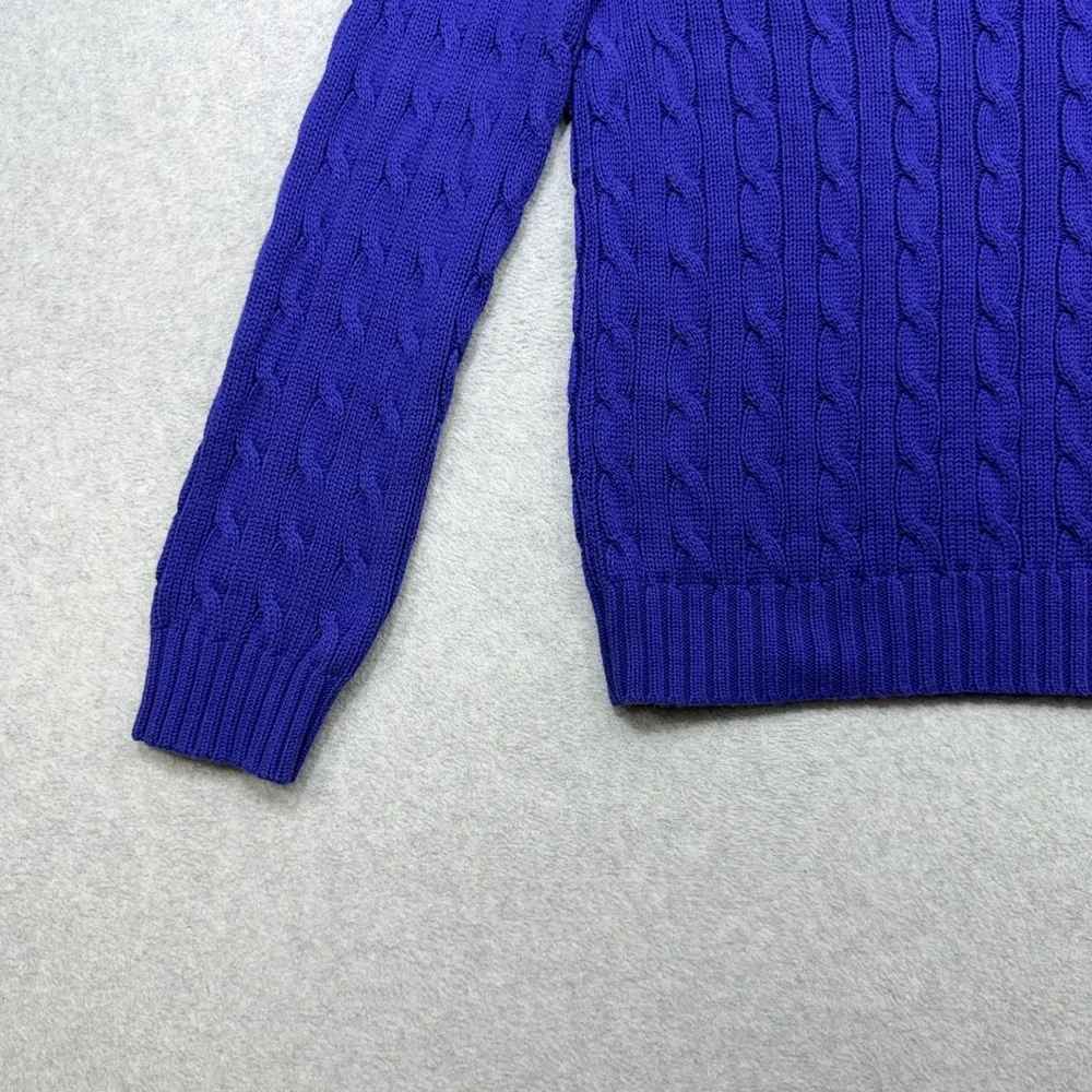 Ralph Lauren Sport Sweater Womens XL Blue Cotton Cable Knit V Neck Pullover